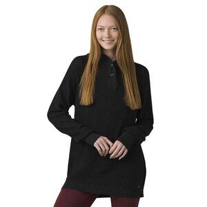 Prana Milani Tunic Black Womens Medium Hooded Pullover Waffle Knit Sweater NWT